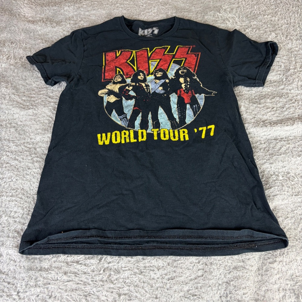 KISS World Tour 77 Graphic T-Shirt Black Small Band Rock Tee 2021 Reprint